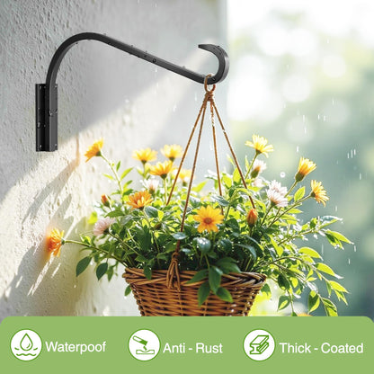 saffruff 12 Inch 2 Pack Plant Hangers for Indoor/Outdoor Wall Mount - Heavy Duty Hanging Plant Holder & Bird Feeder Hooks, Decorative Black Metal Wall Hangers for Plants, Flower Baskets