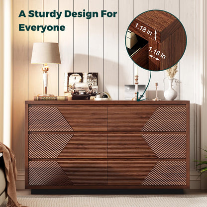 Ieejdn 55.12" Modern Chest of Drawer, 6 Deep Drawers,Clothes Organizer,Large Storage Cabinet for Living Room, Bedroom,Dresser TV Stand, Wood Drawer Organizer for Living Room, Hallway, Umber
