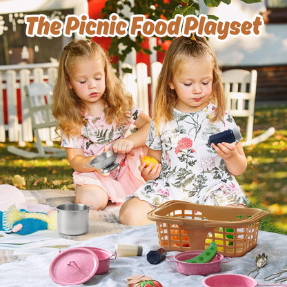 Veitch fairytales Kids Play Kitchen Toy Accessories Set Toddler Cooking Playset Colorful Stainless Steel Pots and Pans Birthday Gifts for 3+ Girls Boys (New Pink)