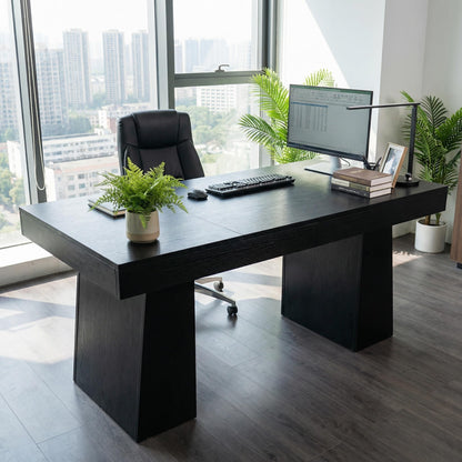 MegaChoice 55" Executive Desk, Large Office Computer Desk with Double Pedestal, Modern Simple Workstations Writing Table Conference Table Business Furniture for Home Office, Black
