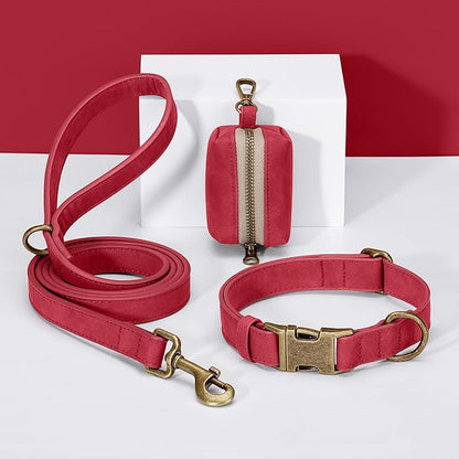 Didog Soft PU Leather Dog Collar, Stylish Quick Released Dog Collar for Large Dogs, Easy Clean Adjustable Pet Collar for Daily Walking, Red, L Fit 16-22" Neck