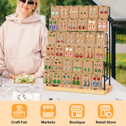 GEAMSAM Jewelry Display for Vendors, 36 Hooks Earring Display Stands for Selling, Earring Holder Organizer for Earring Cards, Bracelets, Necklaces, Rings, Keychains Retail-Burlywood