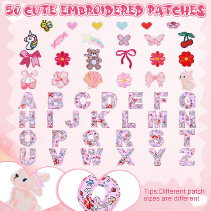 Jiuguva 72 Pcs DIY Bib Decorating Kit Baby Shower Games Set 10 DIY Blank White Bibs 50 Pink Iron on Patches Baby Shower Activity Kit for Gender Reveal Party Supplies