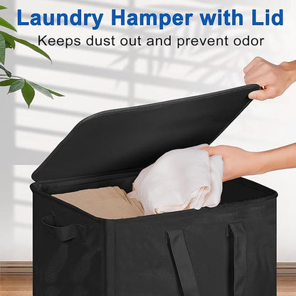 Slim Laundry Hamper with Lid and Wheels, Small Rolling Laundry Basket with