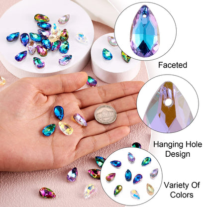PH PandaHall Pandhall 100Pcs Crystal Teardrop Glass Beads Faceted Teardrop Beads Tear Drop Hanging Pendants for Women Necklace Bracelet Earring Jewelry Making