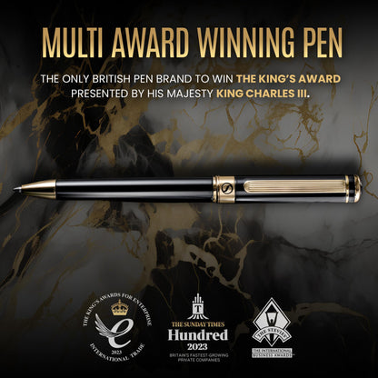 Scriveiner Black Lacquer Ballpoint Pen -Stunning Luxury Pen, Real Gold Plating, Schmidt Black Refill, Best Gift Set for Men & Women, Professional Executive Office, Nice Fancy Designer Pens