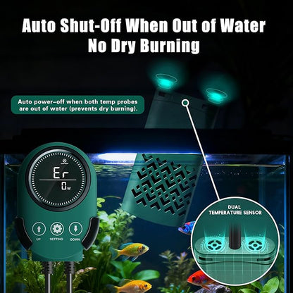 300W Smart Aquarium Heater Submersible with Variable-Frequency Energy Savings, Dual Probes for Leaving Water Automatically Stop, PTC Tech for Overheat Protection, Adjustable for Freshwater, Saltwater
