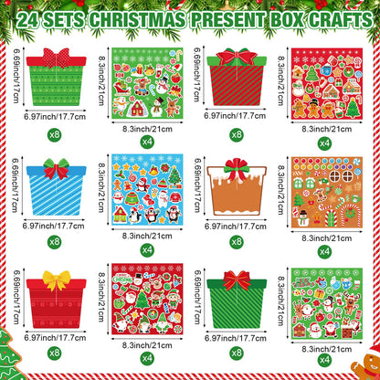 Chiisong 24 Sets DIY Christmas Craft Kits 3D Christmas Box Crafts with Stickers Make Your Own Xmas Table Centerpiece Decor for Xmas Holiday Classroom Home Activities Party Decorations(Box)