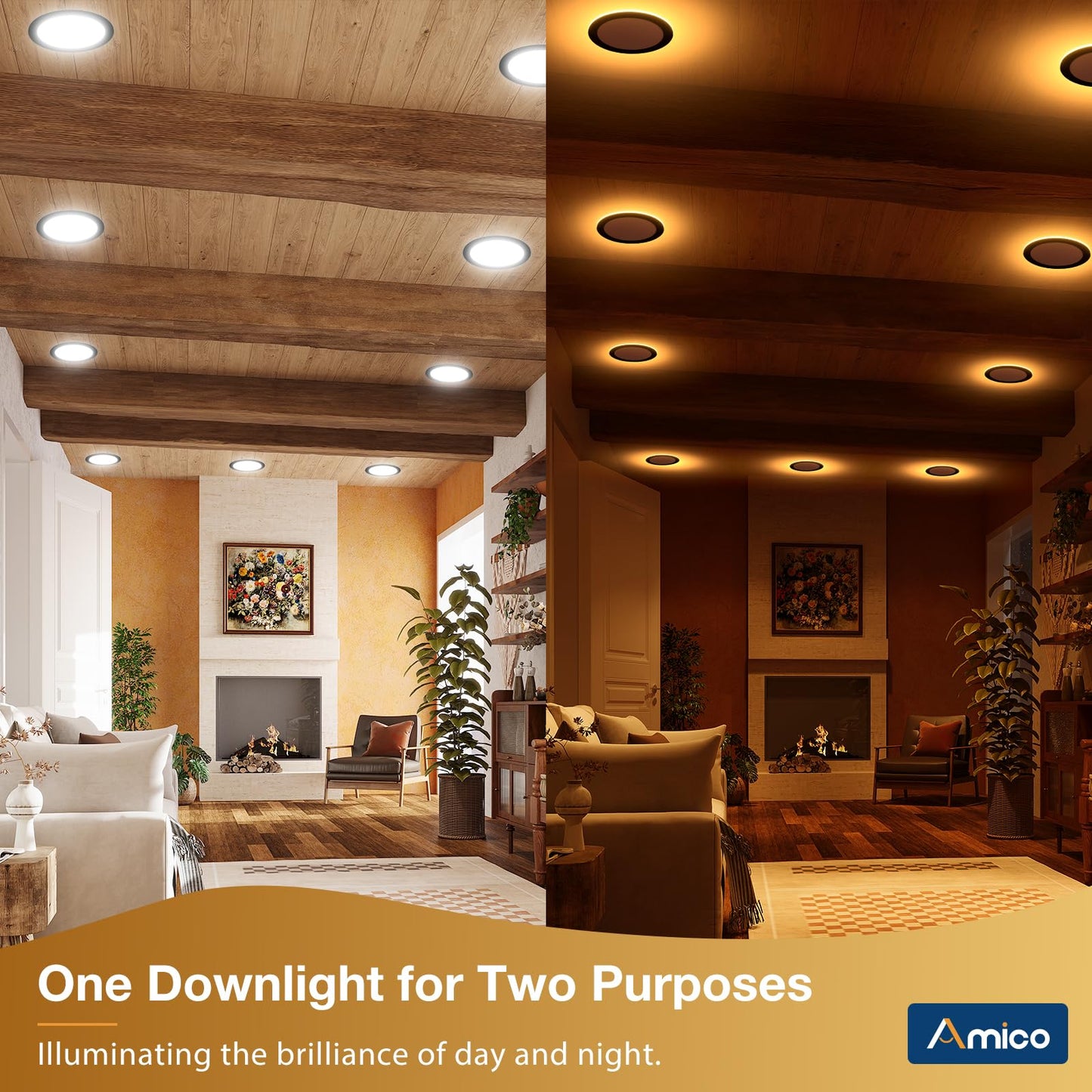 Amico 12 Pack 6 Inch 5CCT LED Recessed Ceiling Light with Night Light, 2700K/3000K/3500K/4000K/5000K Selectable Ultra-Thin Lighting, 12W=110W, 1100LM, Dimmable Canless Wafer Downlight ETL&FCC