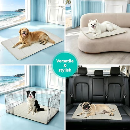 Cooling Dog Mat Q-Max>0.5 - Rapid Cooling Tech, Thin Breathable Crate Pad, Portable Washable Summer Mat, Chill Soothing Fabric - 41"x27" Extra Large Dog, Dark Beige