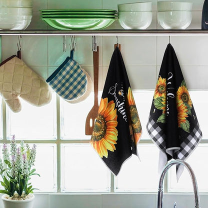 Bencailor 4 Pcs Sunflower Kitchen Towels Summer Black and White Tea Towels