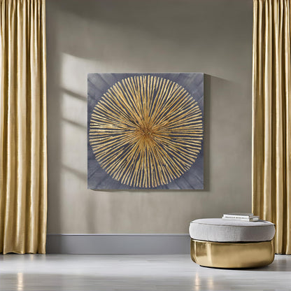 7Fisionart Modern Metal Sunburst Wall Art Gold & Grey Abstract Wall Decor Ready to Hang Radiant Framed Artwork for Living Room Bedroom Office 24x24 Inch