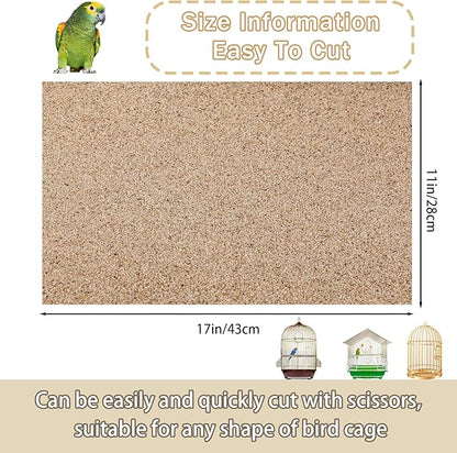 Fabbay 100 Pcs Gravel Paper for Bird Cage Gravel Liner Paper Pet Sandpaper Special for Bird Cage in Sea Sand, Easy Clean Pet Sandpaper Calcium Paper for Birdcage Parrots Cockatiels(11 x 17 Inch)