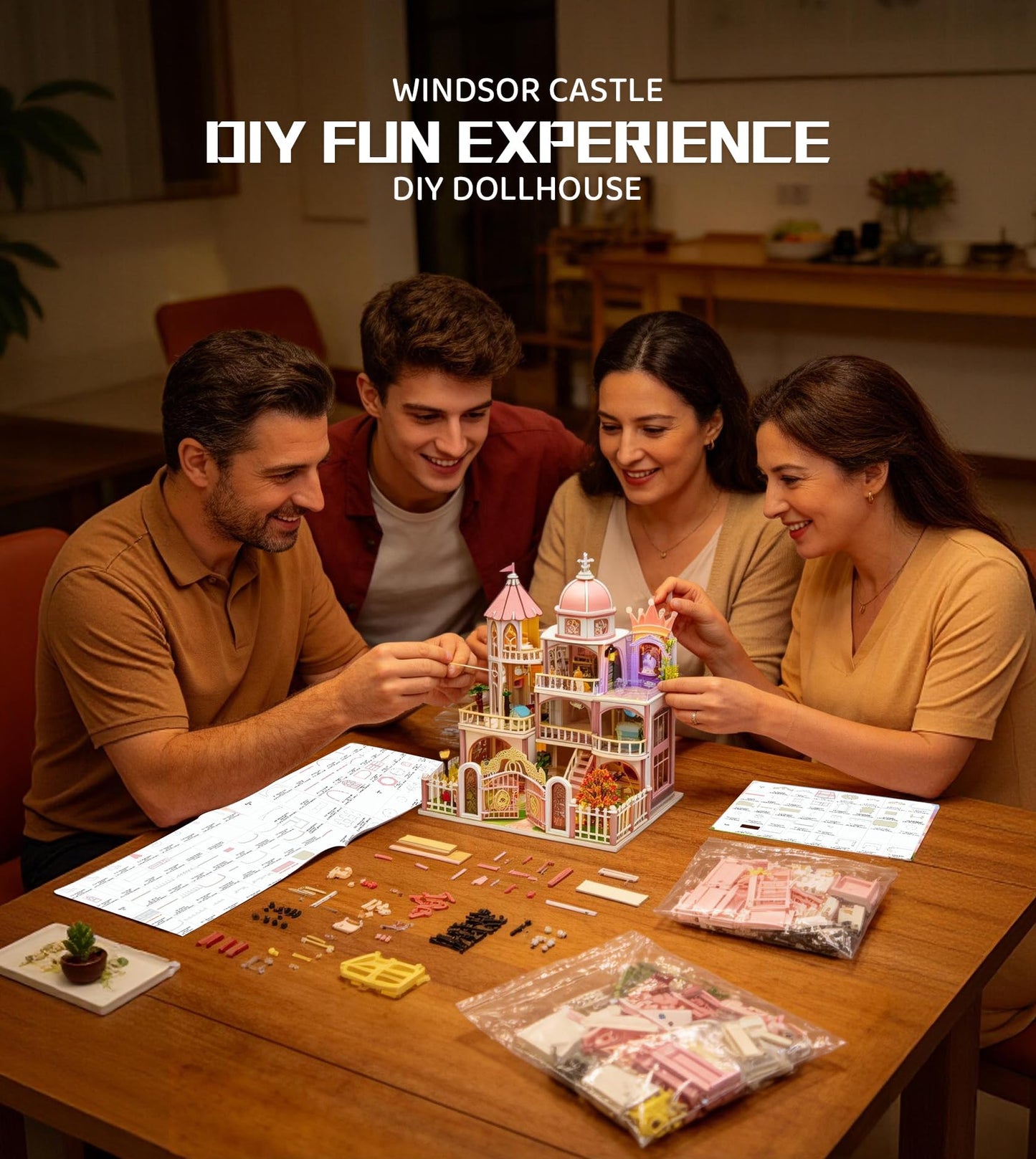 Roroom DIY Miniature House Kit, Windsor Castle Book Nook Kit with LED Light,3D Wooden Puzzle Miniature Dollhouse Kit for Bookshelf Decor-Creative Crafts for Family and Friends