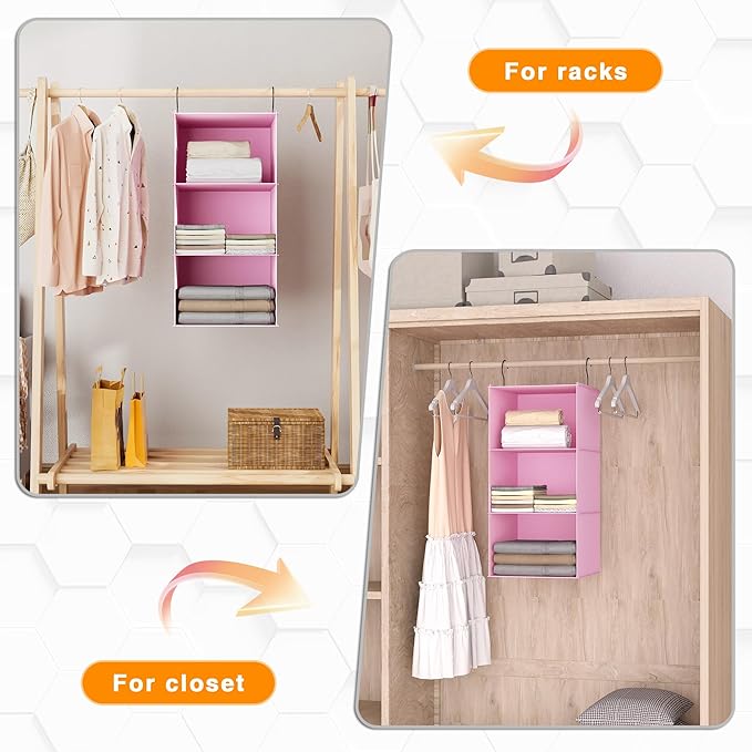 Hanging Closet Organizer and Storage 3-Shelf, Easy Mount Foldable Hanging