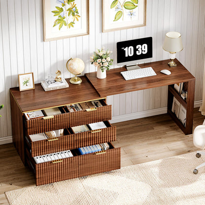 Ieejdn L Shaped Standing Desk,47" Home Office Desks, Executive, Farmhouse Computer Desk with 6 Drawers File Drawer, Rustic Computer Writing, Walnut