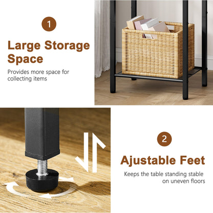 Hoctieon 2-Set 3 Tier End Table, Telephone Table Set of 2, Tall Side Table with Storage Set of 2, Small Nightstand for Small Spaces, Metal Frame, for Living Room, Bedroom, Sofa Couch, Rustic Brown