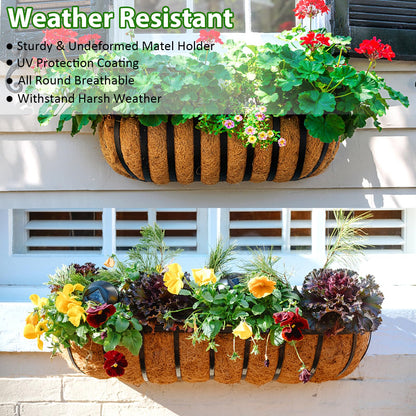 LCHUANG Railing Planter Window Box - 2 Pack 30 Inch Deck Balcony Rail Planter with Coconut Coir Liner, Fence Metal Hanging Flower Planter Basket Deck Railing Planter Boxes for Outdoor Garden