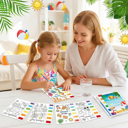 Zoyeven 144 Pcs Summer Watercolor Coloring Books Summer Party Favors End of Year Gifts Art and Crafts Well-Packaged Classroom Reward Prizes School Activity