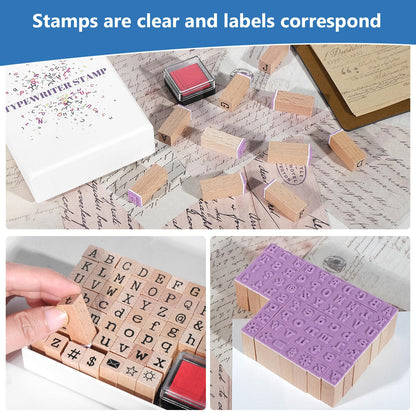 CraftyManor 61 PCS Small Letter Stamps and Ink Pad for Crafting, Clay Alphabet Wooden Rubber Stamp Kit, DIY Craft Scrapbook Supplies for Card Making (Small-63PCS)