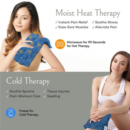 SacksyThyme Microwave Heating Pad for Cramps, Back, Neck, Shoulders, Leg Pain - Reusable Heat Pack, Hot Moist Microwavable Therapy Pack - Unscented Flaxseed Hot Compress Made in USA (Size: 12" x 7")