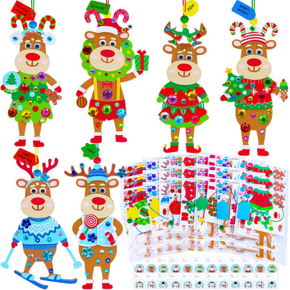 Winlyn 24 Sets Christmas Decorations DIY Reindeer Tree Ornaments Winter Crafts Kits Foam Reindeer with Festive Foam Stickers for Kids Holiday Seasonal Gift Home Classroom Activities Party Favors