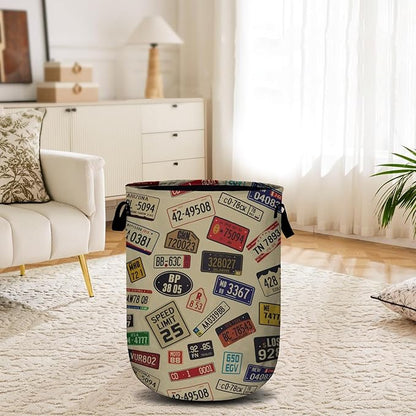 Colourful Car Number Plates Laundry Basket, Laundry Hamper Collapsible Oxford