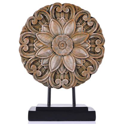 Brown Farmhouse Table top Sculpture Above Cabinet Decor Kitchen, Boho Carving Knick Knacks Shelf Decor Accent, Round Statue for Credenza Bookshelf Rustic Shabby Chic Center Pieces Decoration