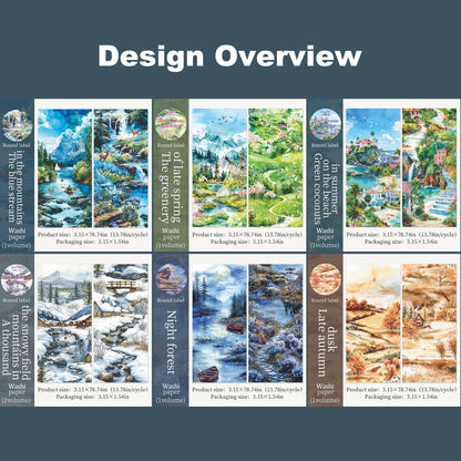 MiyouLuna 6 Rolls Seasons Landscape Washi Tape Set, 3.15in Large Nature Sticker Tape with Clip for Journaling, Scrapbooking, Planner Decoration, DIY Crafts and Art Projects