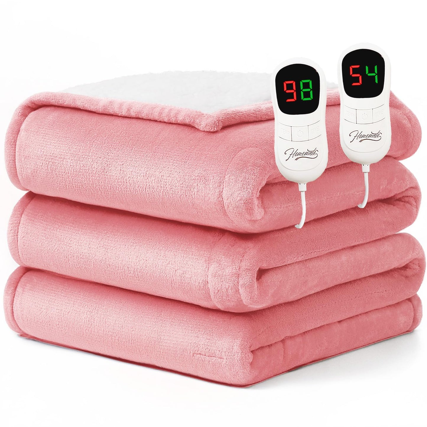 Homemate Heated Blanket Electric Throw - 50"x60" Heating Blanket Throw 1/2/4/6/8 Hours Auto-Off 10 Heat Level Over-Heat Protection Flannel Sherpa ETL Certification