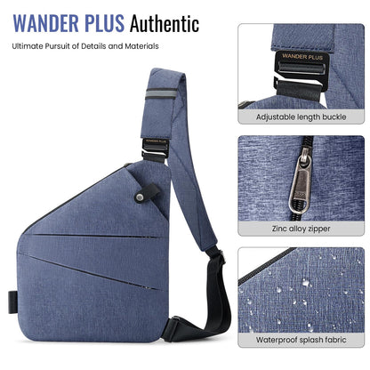 WANDER PLUS® Anti Theft Crossbody Travel Bag for Women Men, Multi-Pocket Crossbody Bag, Slim Sling Bag with Adjustable Strap