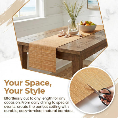 ULTECHNOVO Natural Bamboo Table Runner Cuttable Dining Mat Heat Resistant Bamboo Placemat Roll for Kitchen Table Decoration Tea Ceremony