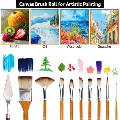 Halobios 25pcs Paint Brush Set, Professional Paint Brushes with Canvas Roll and Palette Knife, Acrylic Paintbrush Kit for Artist,Watercolor,Oil,Gouache