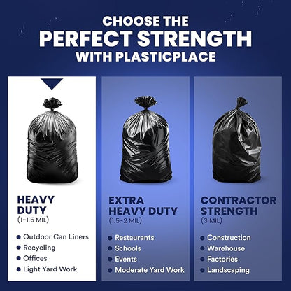 Plasticplace 55-60 Gallon Trash Bags │ 1.0 Mil │ Black Heavy Duty Garbage Can