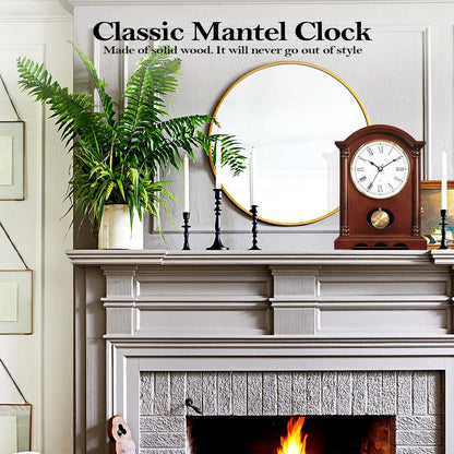 AYRELY® Classic Grandfather Mantel Clock for Living Room Déco, Elegant Wooden Finish, Gold-Tone Pendulum, Desk Clock for Living Room, Bedroom, Farmhouse Décor