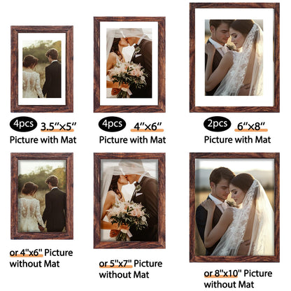 Fixwal Picture Frames, 10 Pack Wooden Collage Picture Frame Set for Wall Gallery Decor, Hanging or Tabletop Display Multi Sizes Photo Frames Including 8x10, 5x7, 4x6, Brown