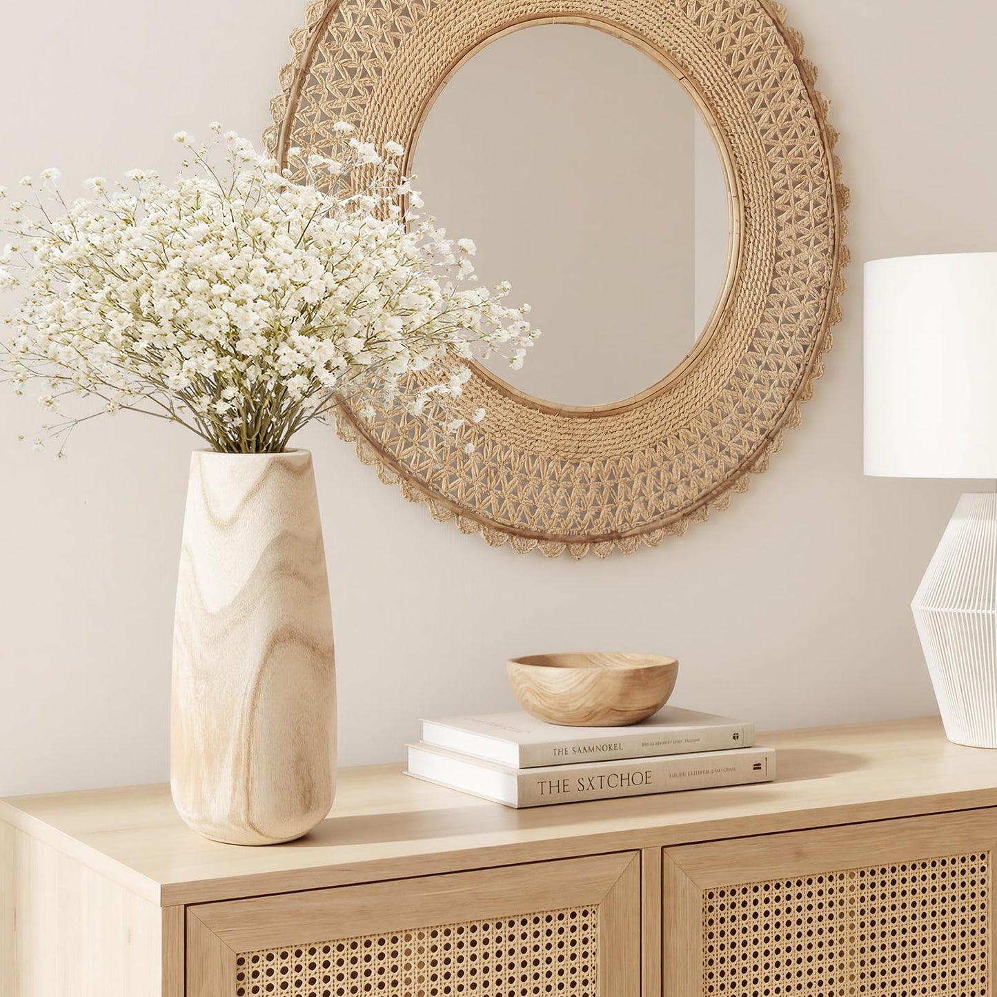 Natural Wood Vase for Dried Flowers – 12 Inch Decorative Table Vase