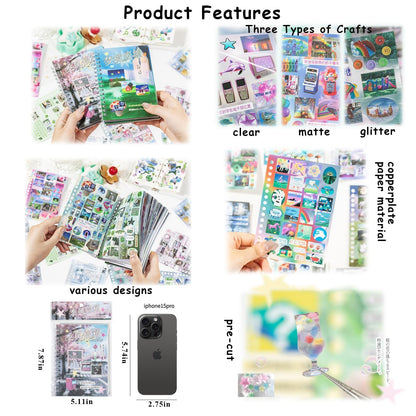 600+Japanese Stickers for Journaling Supplies,30 Sheets Decorative Scenery Sentences Themed Japanese Sticker Book for Scrapbooking,Junk Journal Supplies, DIY Crafts (Monsoon)