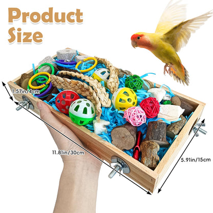 BNOSDM Bird Foraging Toys Box Colorful Parrot Foraging and Shredding Toy Boxes Natural Bird Toy Wooden Birds Chewing Toys for Parakeet, Conure, Cockatiel, Budgies, Lovebirds (Large)
