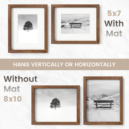 8x10 Picture Frame, USA-Sourced Natural Walnut Wood Photo Collage Frame with HD Tempered Glass, Modern Simple 8 x 10 Wooden Frame Matted to 5x7, Gallery Wall Frames for Art, Wall or Tabletop Display