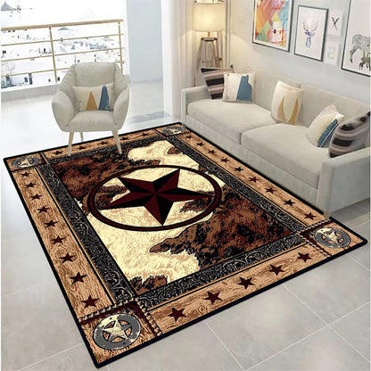 Brown Rustic Western Texas Star Modern Area Rug Primitive Carpet Farmhouse Rug Cowhide Runner Rug Non-Slipping Doormat for Hallway Kitchen Living Room Bedroom Laundry Room Entryway 5' x 7'