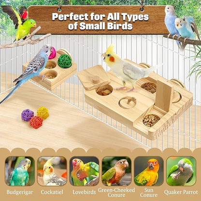 BNOSDM Wooden Bird Foraging Puzzle Toys for Parakeets, Interactive Parrot Enrichment Toys for Training & Chewing, Slow Feeder Cage Accessories for Cockatiels, Conures, Lovebirds and Other Small Birds