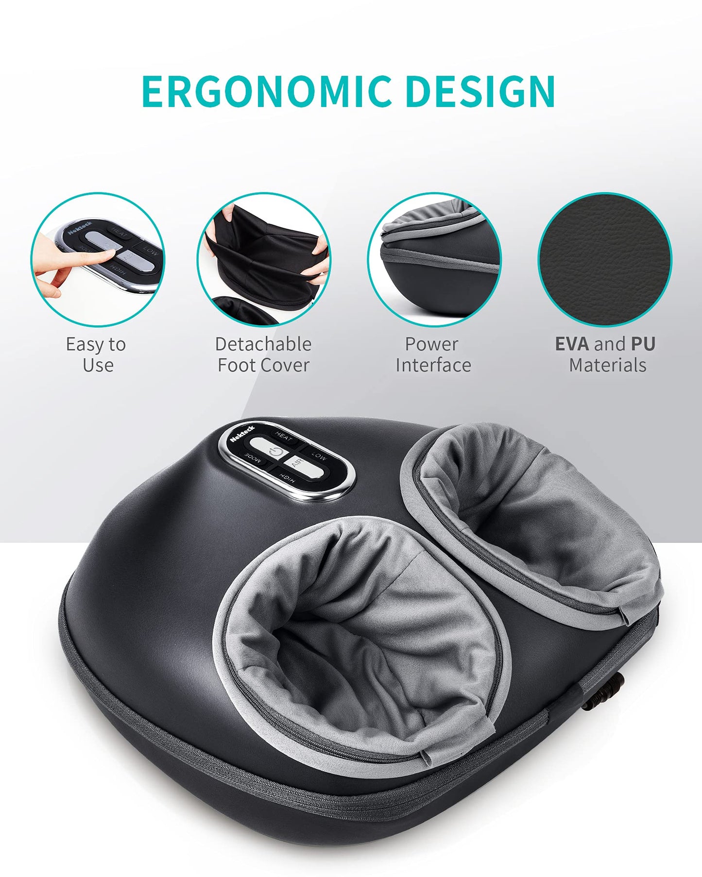 Nekteck Shiatsu Foot Massager with Heat, FSA Eligible Deep Kneading Therapy Air Compression, HSA Feet Massage Improve Blood Circulation Foot Wellness Soothing Pain Relief, Relax for Home Office Use