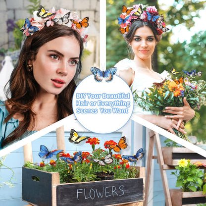 Butterfly Floral Picks Flower Arrangements Decoration 3D Artificial Feather Butterflies for Crafts Monarch Butterfly Decorations Fake Butterflies on Picks Bouquets for Garden Stakes Wall Decor