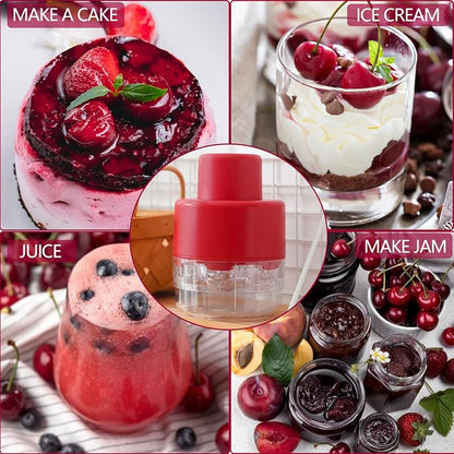 Cherry Pitter, Heavy-Duty 7-in-1 Olive and Cherry Pitters Corer Tool with Space-Saving Lock Design, Multi-Function Cherries Stoner Seed Remover Tool for Making Cherry Jam (Wine Red)