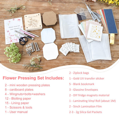 KAXYEW Mini Flower Press Kit, 3.9"x3.9" Wooden Flowers Pressing Boards DIY Pressed Flowers Art - Fridge Magnet Bookmark Art Craftst Presservation Gifts for Flower Plant Lovers