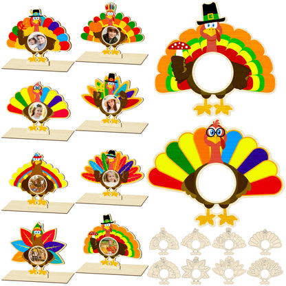 Moon Boat 16Pcs Thanksgiving Crafts Wooden Turkey Picture Frame DIY Painting Arts Kit Fall Party Favors Classroom Activities Table Decorations