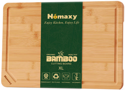 Homaxy Extra Large Organic Bamboo Cutting Boards for Kitchen, 17.5"x12" Wooden XL Cutting Board with Juice Groove and Handles, Charcuterie Butcher Block Wood Serving & Chopping Board - Pre Oiled