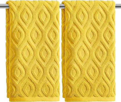 Artoid Mode 2 Pcs Yellow 3D Diamond Grid Jacquard Hand Towels