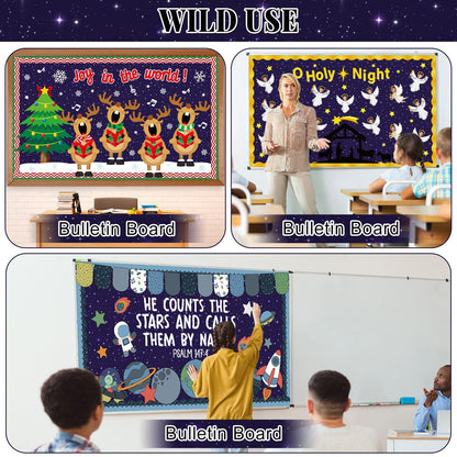Outer Space Bulletin Board Roll Reusable Waterproof Erasable Night Sky Non-Woven Fabric Bulletin Board Fade Resistant Wrinkle Resistant Galaxy Planet Poster for Classroom Decor Wrap Craft 15.5" x40ft